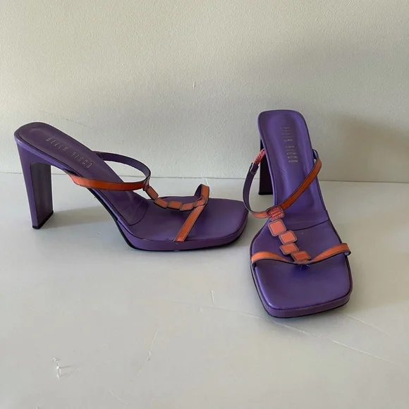 Bella Ricco Neon Orange Purple Square-toe Heels Size 9 - Picture 6 of 9